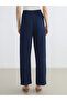 Navy Blue Elastic Waist Textured Women's Trousers - 4