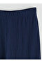Navy Blue Elastic Waist Textured Women's Trousers - 6