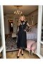 Imported Tulle Flocked Fabric Lace Detail Polka Dot Pattern Ribboned Lined Special Design Lined Maxi Dress - 3