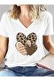 Women's V-Neck White/Black Printed T-Shirt Loose Fit Oversized