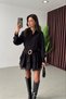 Women's Black Lace Detailed Layered Ruffled Belt Piece Shirt Collar Short Dress