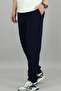 Men's Dark Navy Blue Jogger Pants Sweatpants with Zipper on the Side Pocketed Standard Fit in Cotton Sizes - 6