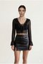 Women's Black Tulle Detailed Chest-Cut Out Crop Blouse - Spanish Sleeve Ruffle Stylish Night Blouse - 5