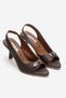 Genuine Leather Agnes Women's Buckle Detail Bitter Brown Heels Sandals
