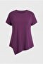 Women's Large Size Asymmetrical Cut Loose Purple Blouse - 7