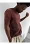 Men's Half Oversized Striped Washable Knitwear T-Shirt Corded Fabric Cotton Knitwear T-Shirt - 4