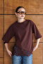Lace Detailed Asymmetrical T-Shirt - Brown |   D2953