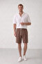 Men's Brown Muslin Linen Shorts 100% Cotton Back Pocketed Full Fit - 4