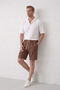 Men's Brown Muslin Linen Shorts 100% Cotton Back Pocketed Full Fit - 3