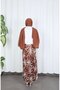 Skirt with Patterned Pleated Shirts Set Brown Hnt8534 - 9