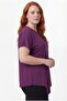 Women's Large Size Asymmetrical Cut Loose Purple Blouse - 3