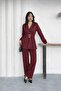 Double-Breasted Collar Padded Shoulders Belt Detail Two-Piece Set - 4