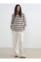 Lcw Modest Ecru Polo Yaka Striped Women's Sweatshirt Tunic - 2