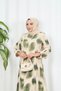 Paneled Patterned Dress with Epaulets on the Sleeves Green Hnt7526 - 5