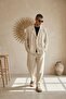 Men's Linen Jacket Baggy Pants Beige Bottom Top Set Elastic Lace-Up Comfortable Cut Ls-5703 - 3