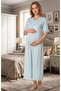 Blue Sleeves and Collar, Lace Piece Special Design, Cotton Piece Short Sleeve Maternity Nightgown