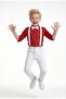 Boy's April 23 October 29 Red Sleeve Folded Shirt - White Pants - White Suspender Bow Tie Set - 4
