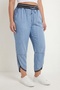 Women's Navy Blue Summer Drawstring Waist , Ribbed and Elastic Hem Detail Trousers - 3