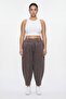 Women's Brown Summer Shalwar Denim Pants with Elastic Waist and Ribbed Stones, Special Design