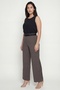 Women's Brown Summer Pants with Ribbed Accessories and Wide-Leg Waistbands - 2