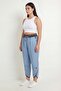 Women's Navy Blue Summer Drawstring Waist , Ribbed and Elastic Hem Detail Trousers - 2