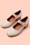 Women's Genuine Leather Buckled Daily Block Heel Pack Shoes - Cream - 4