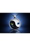 Glass Coated Black Steel Chain Cat's Eye Design Yin Yang Necklace