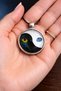 Glass Coated Black Steel Chain Cat's Eye Design Yin Yang Necklace - 3