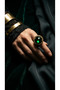 Bronze Jewelry Authentic Green Crystal Stone Round Cut Topaz Model Adjustable Vintage Women's Ring