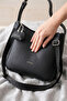 Just & Polo Women's Black Shoulder Bag - Hobo Model with Wide Logo Strap and Mini Wallet 7023 - 3