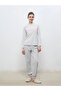 Lcw Dream Gray Crew Neck Embroidered Women's Pajama Set - 3