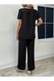 Women's Wrinkled Fabric Asymmetrical Cut Blouse and Pants Two-Piece Set - 5
