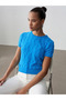10788 Crew Neck Textured Knitwear Blouse-Turquoise
