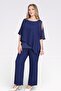 30094 Dark Blue Chiffon Pants with Elastic Waist and Tube-Legged Trim.