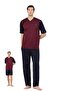 Men's 3-Piece Short Sleeve V-Neck Jacquard Combed Cotton Pajama Set (Boxed Product)