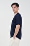 Drapey Dark Blue K Linen Tri̇ko T-Shirt - 3