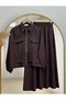 Eser Beli Tunnel Cover Pocketed Zippered Skirt Suit-Mf596 Brown - 2