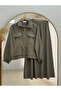 Eser Beli Tunnel Cover Pocketed Zippered Skirt Suit-Mf596 Khaki - 2