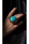 Bronze Jewelry Authentic Turquoise Stone Round Cut Topaz Model Vintage Women's Ring - 4