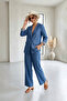 Blue Melted Gray Blazer Single-Breasted Jacket and Relaxed-Fit Trousers with Elastic Waist Set