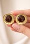 Women's Brown Stone Gold Color Vintage Earrings Classic Round Patterned Stylish Women's Earrings - 6