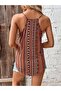 Women's Ethnic Patterned V-Neck Single Jersey Blouse - 3
