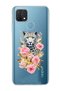 Oppo A15 / A15S Compatible Leopard and Pink Rose Patterned Transparent Phone Case