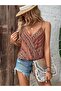 Women's Ethnic Patterned V-Neck Single Jersey Blouse - 5