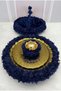 Navy Blue Floral Copper Tray Velvet Henna Night Tray Basket Bridal Set, Engagement Wedding Wedding Ceremony Circumcision