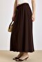 Elastic Waist Soft Denim Skirt Brown 7068 - 7