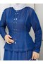 Denim Denim Snap Fastener Shirt & Pocketed Skirt Hijab Set Rc9026 - 8