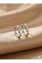 3S Elegant and Romantic: Minimal Hoop Earrings with Steel Silver Color Heart and Stone - 2