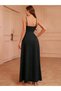 Women's Strappy Double-Breasted Collar Slit Long Crepe Evening Dress – Special Occasion Dress - 3