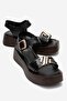 Lone Black Genuine Leather Buckled Women's Thick Soled Sandals